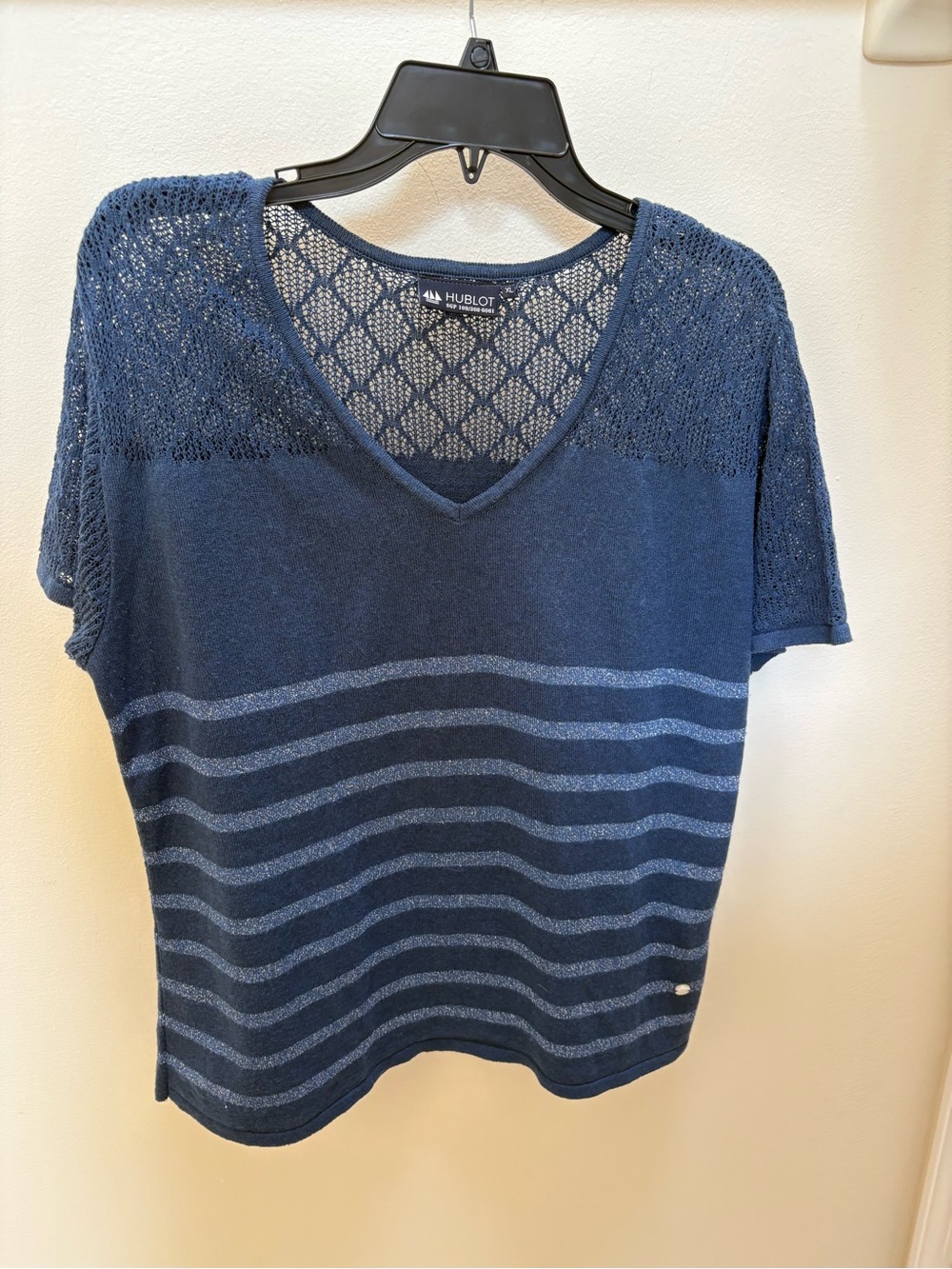 Hublot Short Sleeve V-Neck Sweater with Breton Stripe from France